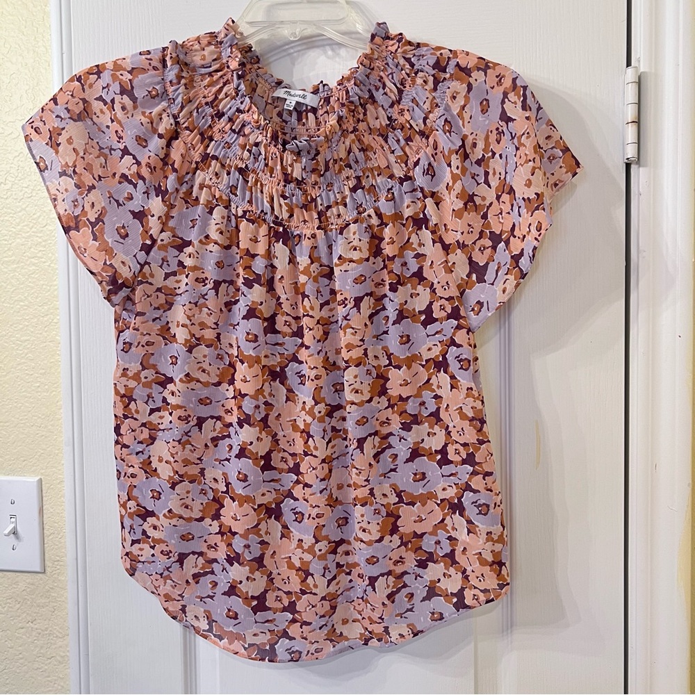 Madewell Smocked Mockneck Top in Floral Breeze Size M - Picture 7 of 12